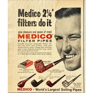 Medico Filter Pipes "2 1/4 Filter's Do It" Vintage Print Ad 1968